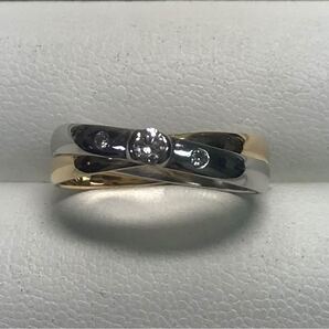 ★サイズ15号★プラチナPt900&K18イエローゴールド・デザイン2連リング★0.10ct★