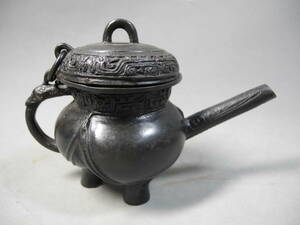 中國 時代物 青銅龍把龍紋 水滴 文房具
