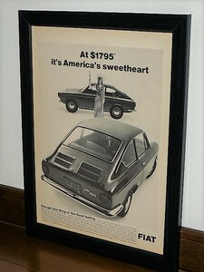 1967年 USA '60s 洋書雑誌広告 額装品 Fiat 850 Fastback フィアット ファストバック ( A4サイズ )