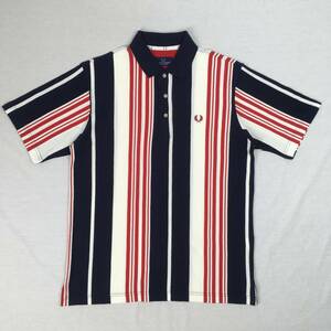 FRED PERRY フレッドペリー ポロシャツ FPP743 日本製 ネイビー/レッド/ホワイト Lサイズ 鹿の子 半袖シャツ