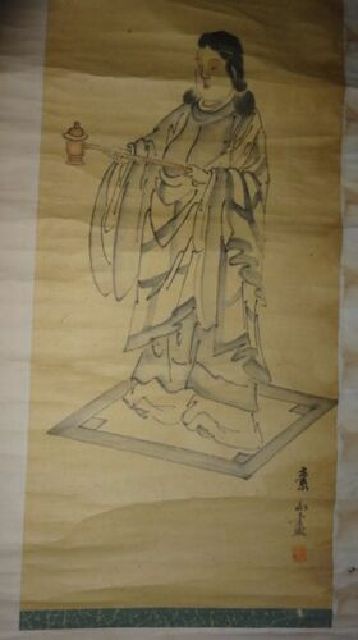 稀有古董寺庙圣德太子苏山书法签名彩纸手绘挂轴佛教寺庙绘画日本画古董艺术, 艺术品, 书, 幛