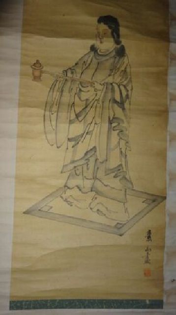 Seltener antiker Tempel Prinz Shotoku Sozan Kalligraphie Signatur Farbpapier handbemalt Hängerolle Buddhismus Tempel Malerei japanische Malerei antike Kunst, Kunstwerk, Buch, Hängerolle