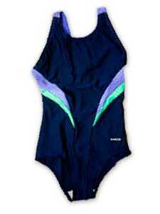 New L / школьная Uni Women School Swimsuit / Navy X Lavender X Green
