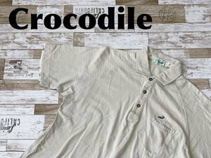 ☆送料無料☆ Crocodile クロコダイル 古着 半袖 ラグラン ポロシャツ メンズ L ベージュ トップス 中古 即決