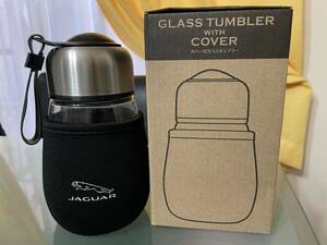 [2230.JAGUAR Jaguar GLASSTUMBLER WITH COVER с чехлом стекло высокий стакан не использовался новый товар ]