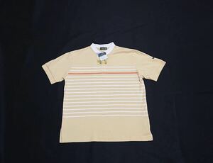 ( unused lady's ) SANTA BARBARA POLO&RACQUET CLUB // UV cut short sleeves border pattern mok neck polo-shirt ( light orange series ) size M