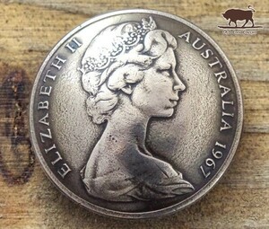 ◆コンチョ ループ式　オーストラリア　10セント　エリザベス　23mm　ボタン コイン パーツ