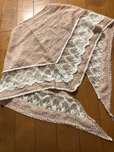 送料込USED*ロペピクニック・パサージュ*Rope picnic*レースストール*ピンク*ジュン*ファッション小物