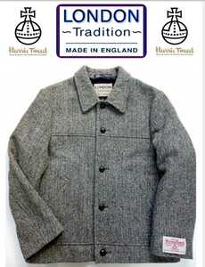 名作 LONDON Tradition ロンドントラディション×Harris Tweed ハリスツイード UK製 高級ヘリンボーンツイードスポーツジャケット L 極美品