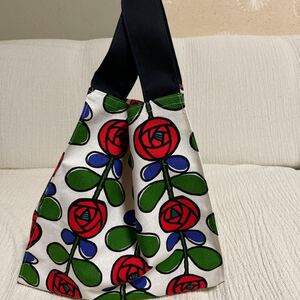 ハンドメイド コンビニバッグ エコバッグ 赤い薔薇