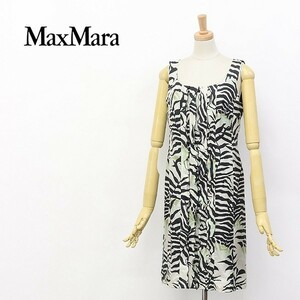 白タグ◆Max Mara/マックスマーラ シルク100％ 総柄 フリル ノースリーブ ワンピース 38