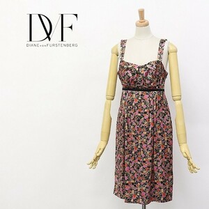 美品◆DIANE von FURSTENBERG/ダイアンフォン ファステンバーグ CELARDO シルク 総柄 タックノースリーブ ワンピース 2