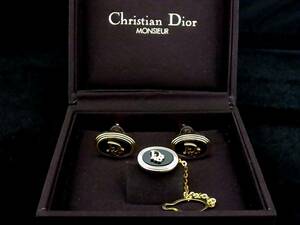 *N2257*# beautiful goods #[Dior] Dior [ black * Gold ]# cuffs & tiepin * necktie pin ( tie tack ) set!