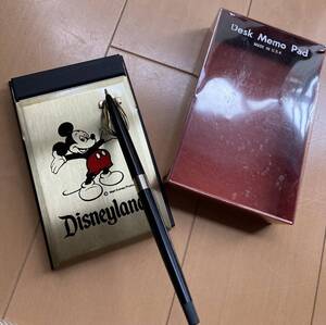 ディズニー ミッキーマウス USA製メモパッド&ボールペンセット レアな年代物 箱付き 経年劣化あり ボールペン要芯交換 金属製プレート印刷