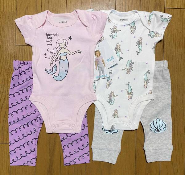 新品 4枚セット 90 ★ コストコ PEKKLE ロンパース + ロングパンツ 18M ガールズ ベビー 赤ちゃん 半袖 ピンク マーメイド パジャマ
