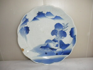 @@難あり　時代もの　 伊万里　有田焼　染付　皿　径26cm　呉須のきれいなお皿です。アンティーク　コレクション