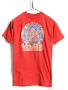 60s 70s ビンテージ ■ キャラクター プリント 半袖 Tシャツ ( M メンズ レディース S 程) 古着 60年代 70年代 半袖Tシャツ Healthknit 赤