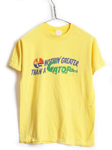 70s USA製 ビンテージ ■ ワニ メッセージ ロゴ プリント 半袖 Tシャツ ( メンズ M ) 古着 70年代 半袖Tシャツ プリントT ロゴT STEDMAN 黄