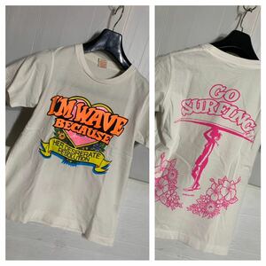 ALTERNATIVE RNA アールエヌエー　SLANG1980 ハート×サーフガール　カラフルプリント　半袖　サーフTシャツ　白　M ホワイト