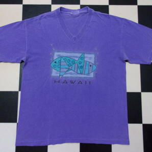 90's HAWAII Tシャツ size M 90年代 USA製 Vネック FISH お魚 ハワイ OLD VINTAGE FRESH PRODUCE 古着の画像3