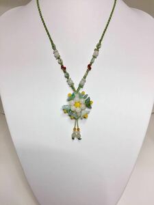 [ new goods ].. design necklace *. flower * design silk cord necklace * Myanma jade *5 month. birthstone * green * natural stone jade 