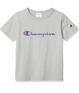 ラスト1点　新品13755 CHAMPIONチャンピオン 130cmグレー胸ロゴプリント半袖Tシャツ男女兼用ユニセックスキッズ通学通園親子コーデスポーツ