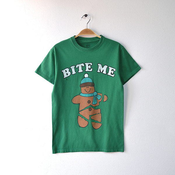 【送料無料】バイト ミー キャラクター オールド Tシャツ メンズS BITE ME 緑色 グリーン BB0054