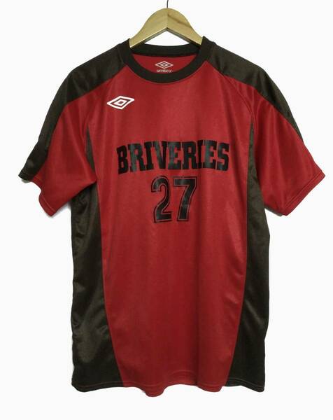 アンブロ umbro × ブリバリーズ 濃赤 レッド L ユニフォーム 日大 デサント製 #27 メンズ シャツ 日本大学 フットサル BRIVERIES サッカー