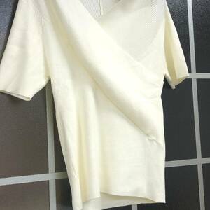  tops knitted kashu cool rib knitted short sleeves size M eggshell white NaturalBeautyBasic natural view ti Basic 