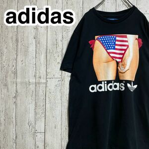 ☆送料無料☆ adidas アディダスオリジナルス 半袖Tシャツ Sサイズ ブラック プリント 水着 女性 星条旗