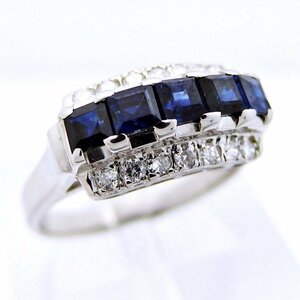 Pt900 ★リング 指輪 ◆サファイヤ1.15ct 9月誕生石◇ダイヤモンド ●14+号 【中古・新品仕上げ済】 /27642