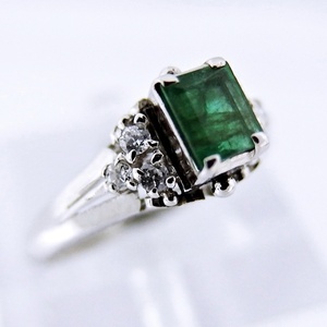 PT900 * ring emerald 0.41ct 5 month birthstone * diamond 0.11ct *12.5 number [ new goods finishing settled * used ] /e8363