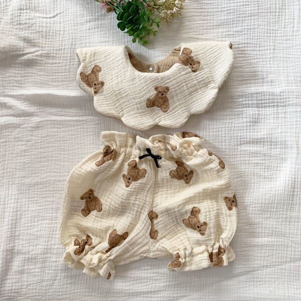 カボチャパンツ&スタイセット(くま×ライトベージュ)花びら型