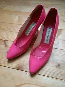  rare [vintage used] leather pumps banana heel pink PELLICO Perry ko