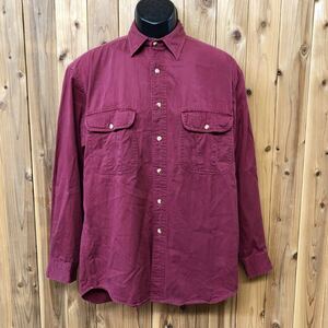 80～90s Eddie Bauer／Rufton Twill エディーバウアー メンズ M 長袖シャツ コットンシャツ トップス 無地 二つポケット USA直輸入 