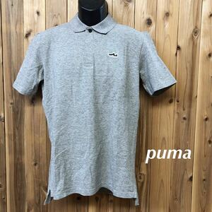 puma／プーマ メンズ M グレー 半袖シャツ ポロシャツ トップス ハーフボタン スニーカーワッペン スポーツ カジュアル