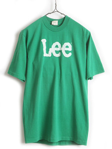 80's USA製 ビンテージ ■ Lee リー クルーネック ビッグロゴ プリント 半袖 Tシャツ ( メンズ 男性 L ) 古着 グリーン 80年代 半袖Tシャツ
