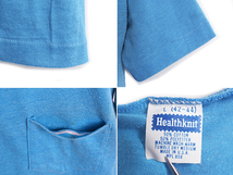 80s ビンテージ USA製 ■ ヘルスニット Health knit 耳付き ポケット付き 半袖 Tシャツ ( メンズ 小さめ L ) 古着 ポケT 無地 青 耳 80年代_画像3