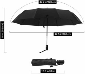 折り畳み傘 自動開閉 耐強風 梅雨対策 晴雨兼用 撥水加工 10本骨 ワンタッチ自動開閉 収納ケース付き ブラック(新品・未使用)
