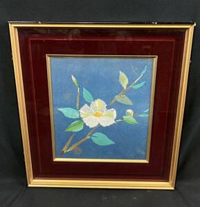 Art hand Auction [A0518] Colored Paper Painting Japanese Paper Paste Japanese Painting Camellia Sasanqua Frame Frame Picture Frame, artwork, painting, Hirie, Kirie