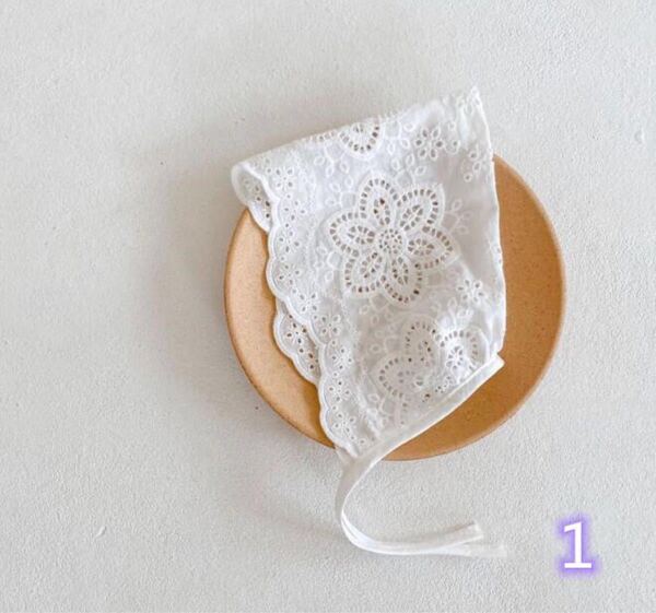 新品未使用 ボンネット レース キッズ ベビー 帽子 女の子 M 花柄 フランス