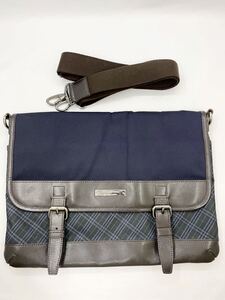 バーバリー ブラックレーベル ショルダーバッグ ネイビー×ダークブラウン 美品 カバン メッセンジャーバッグ BURBERRY ビジネスバッグ