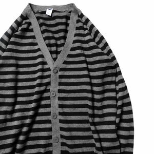 00's Gap GAP border cotton knitted cardigan (XL) black × ash 00 period old tag Old 2008 year made 