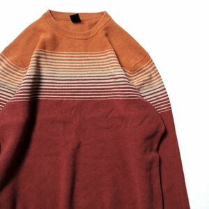 00's ギャップ GAP チェスト ボーダー クルーネック コットン ニットセーター (M) オレンジ×赤系 リブ無し 00年代 旧タグ オールド 2003年