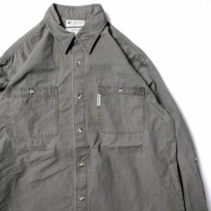 00's Columbia Colombia lip Stop cotton shirt (L) ash cotton canvas 90 period old tag Old 2000 year made 