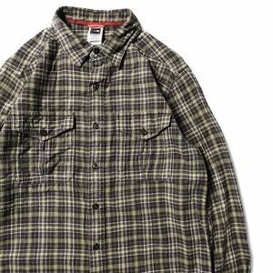 00's ノースフェイス チェック コットン フランネルシャツ 茶×緑系 (S) 長袖 THE NORTH FACE