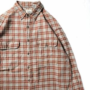 90's 00's ギャップ GAP チェック コットン ヘビーネルシャツ (M) 灰×オレンジ系 90年代 00年代 旧タグ オールド 白タグ フランネルシャツ