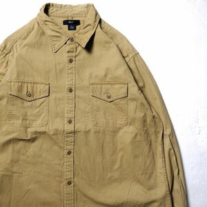 00's ギャップ GAP コットンツイル チノシャツ 茶系 (XL) 無地 長袖 00年代 旧タグ オールド 2002年モデル