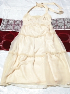 亜麻色シフォンネグリジェキャミソールワンピースドレス Flax color chiffon negligee camisole dress,ワンピース,ひざ丈スカート,Mサイズ