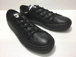 美品!! コンバース 1C049 LEA ALL STAR OX BLACK 23cm us 4.0 レザー オールスター 黒 ブラックモノクローム